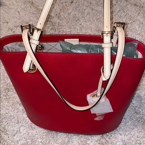New Red Michael Kors Purse / Tote w/ Nude Handles